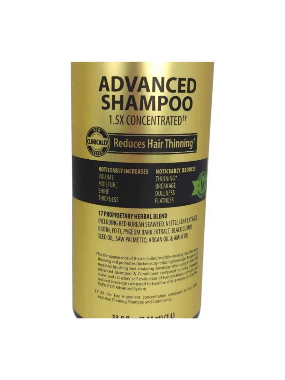 Pura Dor Advanced Shampoo Jumbo 33.8oz Reduces Hair Thinning Volumizes 2 Pack